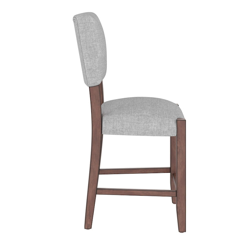 Lot de 4 tabourets de bar Mid-Century Modern, tabourets de comptoir avec dossier, tabourets de bar rembourrés en lin avec pieds en bois massif
