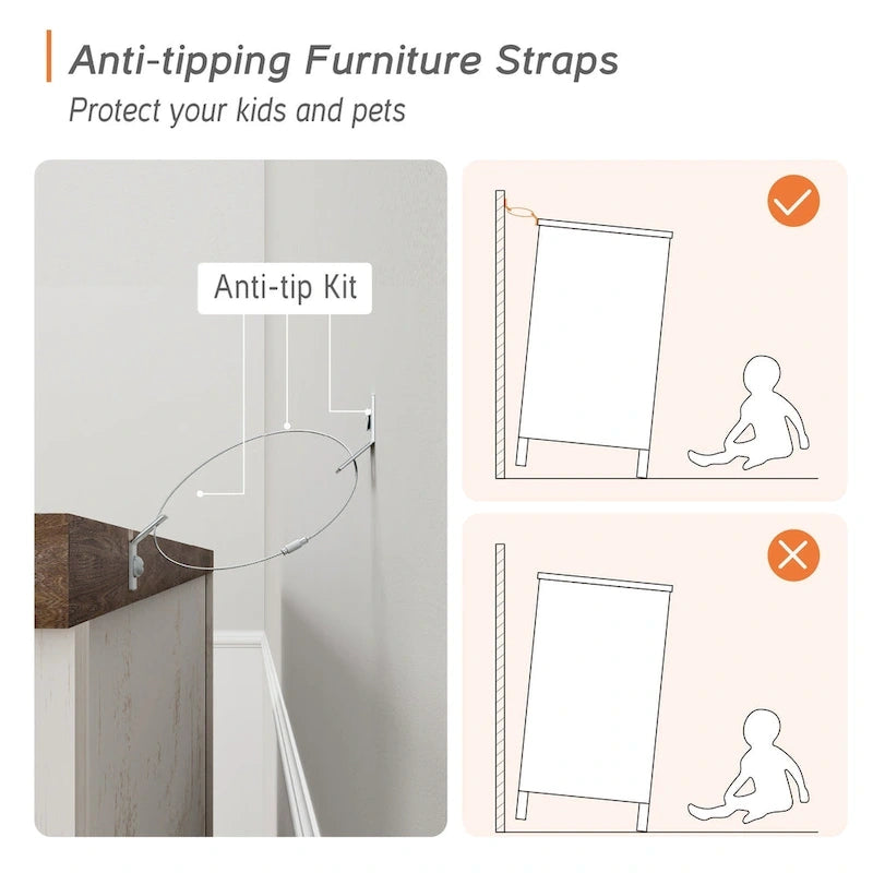 WAMPAT Ensemble de chambre à coucher 3 pièces de style Ferme, Grand Buffet/Bahut de 150 cm de large, et Tables de chevet en bois (lot de 2) avec station de recharge