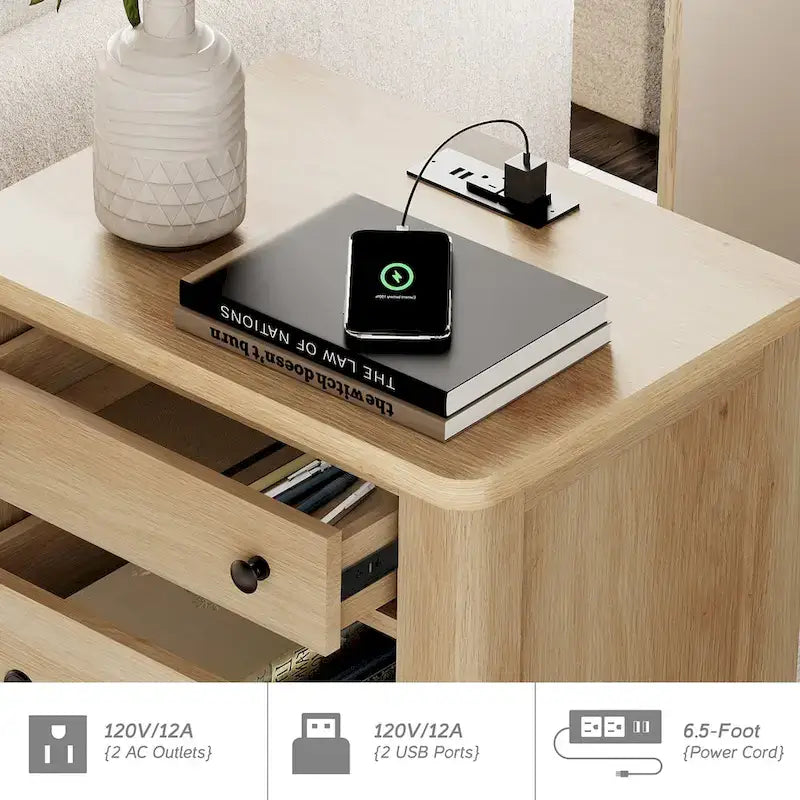 WAMPAT Ensemble de chambre à coucher 3 pièces de style Ferme, Grand Buffet/Bahut de 150 cm de large, et Tables de chevet en bois (lot de 2) avec station de recharge