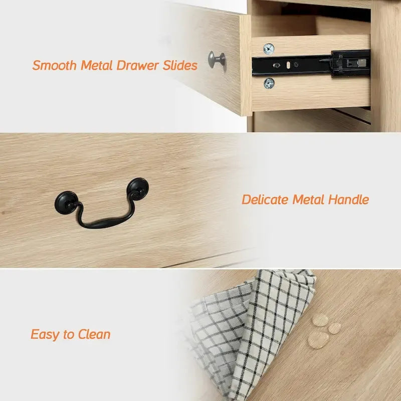 WAMPAT Ensemble de chambre à coucher 3 pièces de style Ferme, Grand Buffet/Bahut de 150 cm de large, et Tables de chevet en bois (lot de 2) avec station de recharge