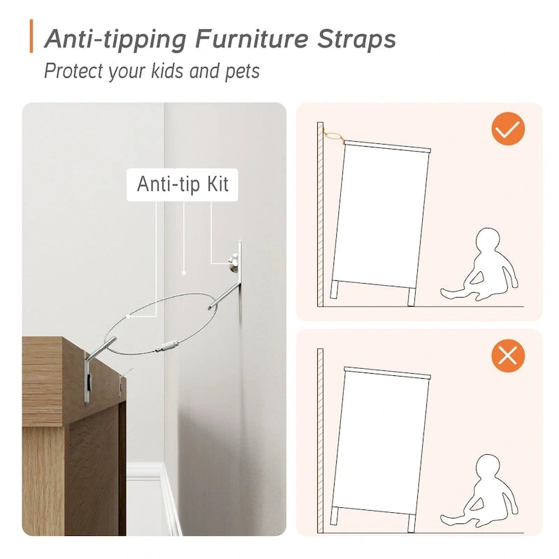 WAMPAT Ensemble de chambre à coucher 3 pièces de style Ferme, Grand Buffet/Bahut de 150 cm de large, et Tables de chevet en bois (lot de 2) avec station de recharge