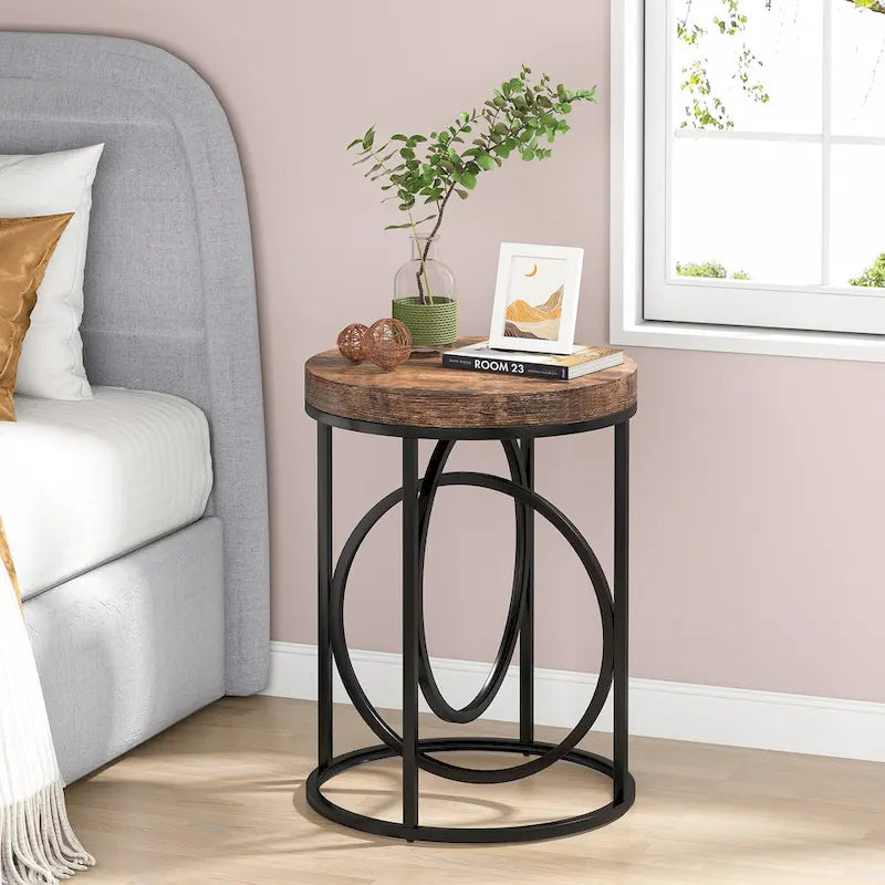 Table d'appoint ronde moderne pour salon, table de chevet haute et étroite pour chambre à coucher