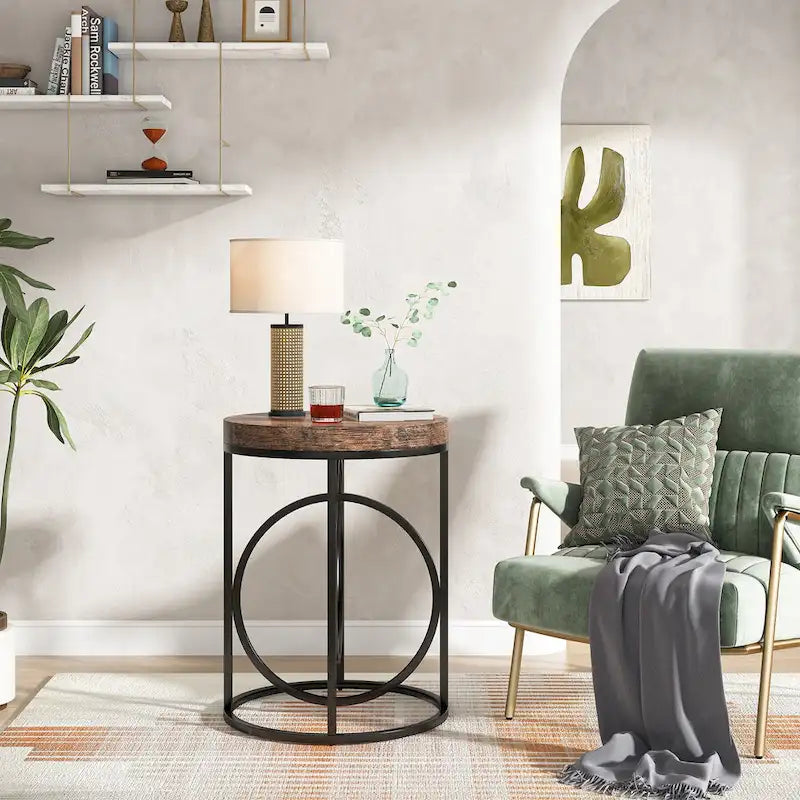 Table d'appoint ronde moderne pour salon, table de chevet haute et étroite pour chambre à coucher