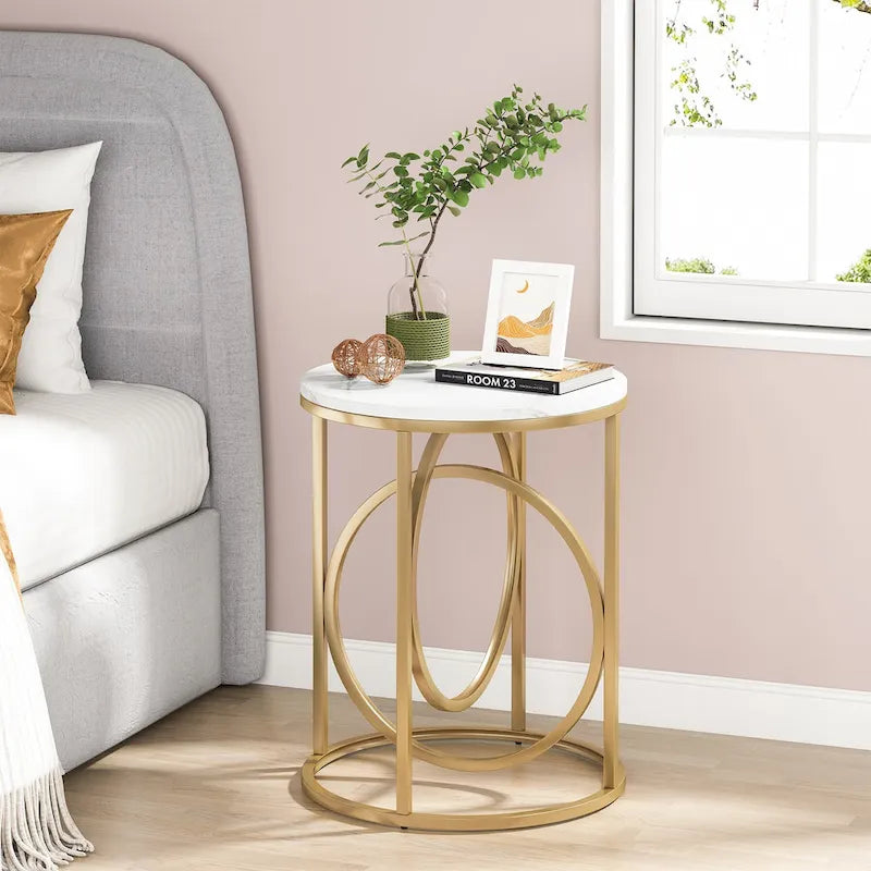 Table d'appoint ronde moderne pour salon, table de chevet haute et étroite pour chambre à coucher