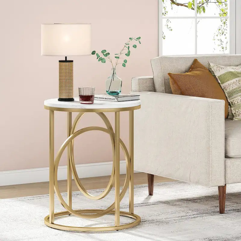 Table d'appoint ronde moderne pour salon, table de chevet haute et étroite pour chambre à coucher