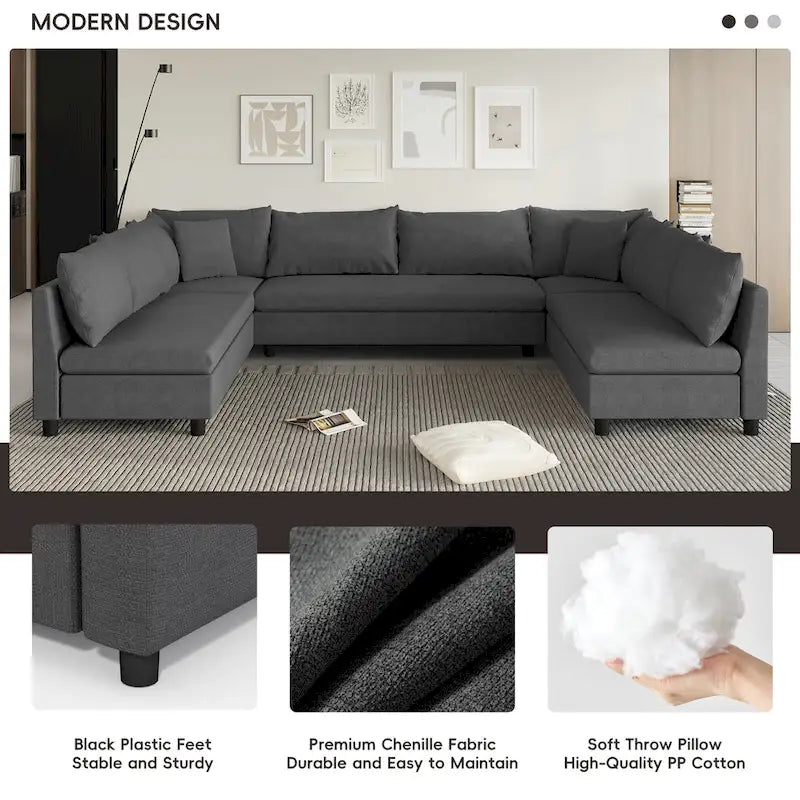 Canapé modulaire sectionnel en forme de U en chenille 116, 8 places
