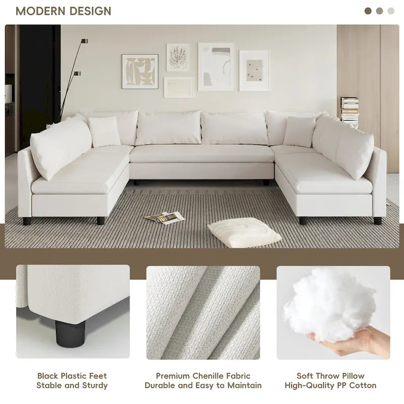 Canapé modulaire sectionnel en forme de U en chenille 116, 8 places