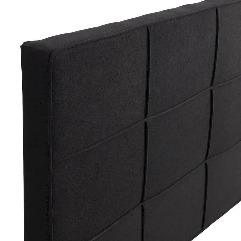 Cadre de lit plateforme King size en lin noir rembourré avec tête de lit capitonnée, support à lattes en bois, pas besoin de sommier tapissier