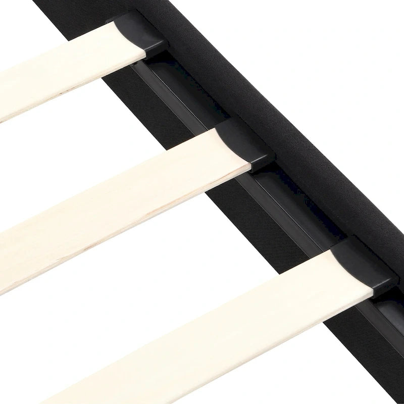 Cadre de lit plateforme King size en lin noir rembourré avec tête de lit capitonnée, support à lattes en bois, pas besoin de sommier tapissier