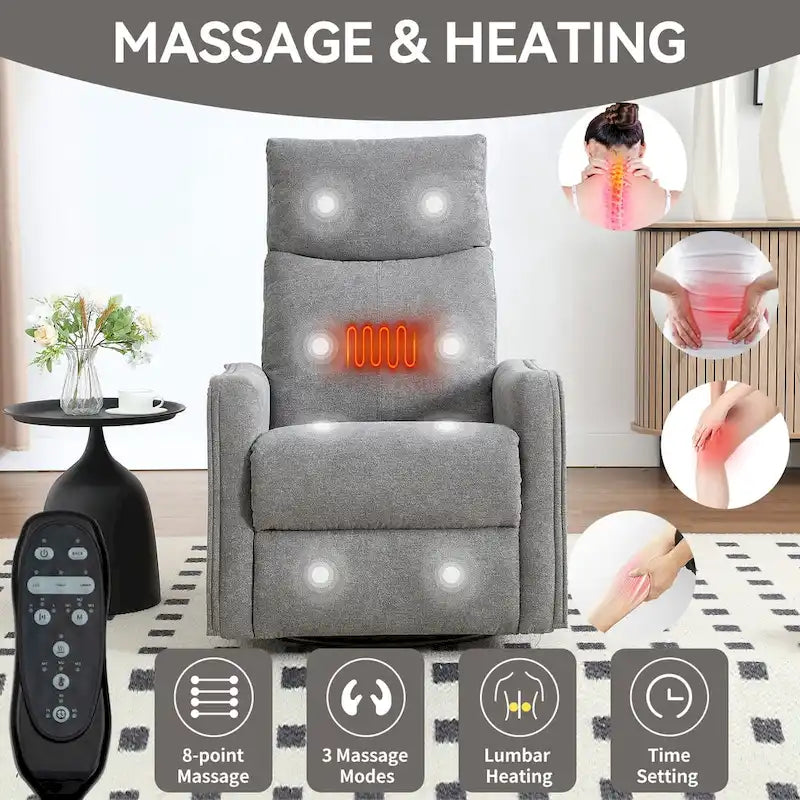 Fauteuil inclinable, pivotant à 360° avec massage et chauffage lombaire