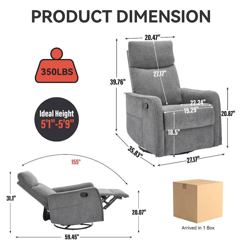 Fauteuil inclinable, pivotant à 360° avec massage et chauffage lombaire