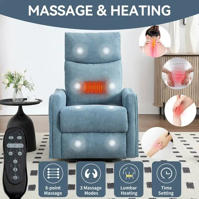 Fauteuil inclinable, pivotant à 360° avec massage et chauffage lombaire