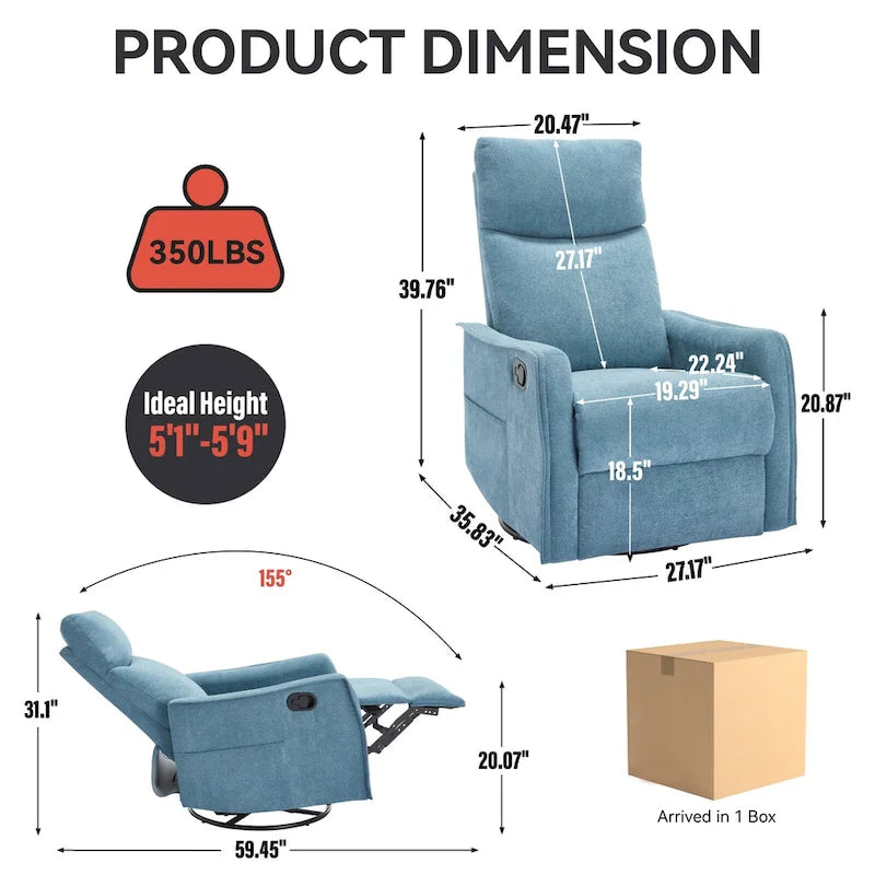 Fauteuil inclinable, pivotant à 360° avec massage et chauffage lombaire