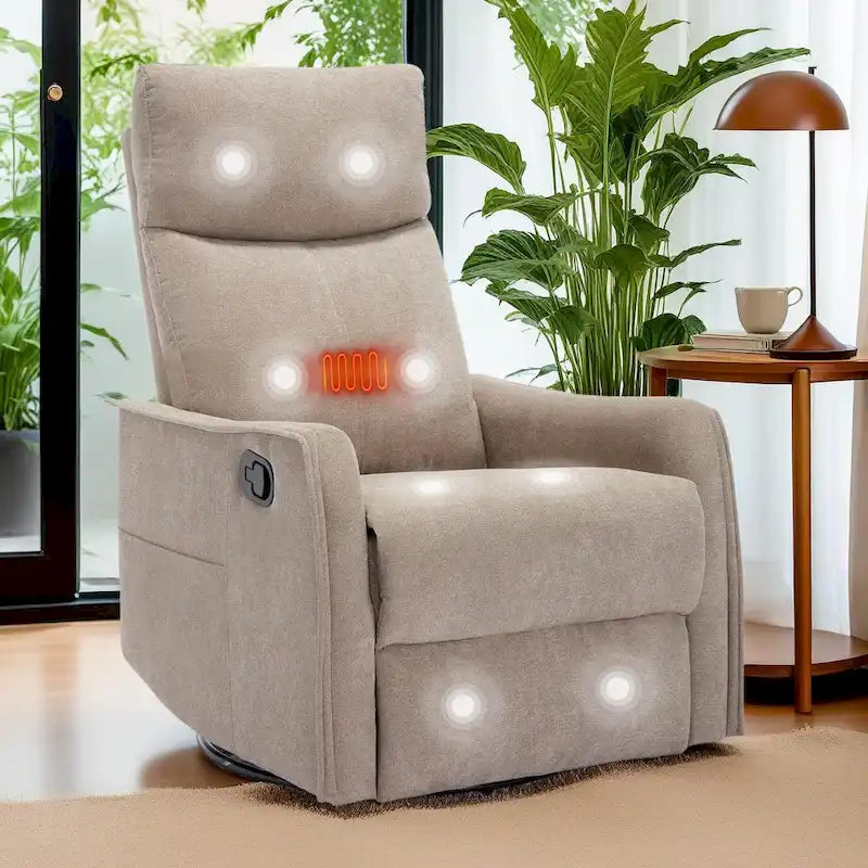 Fauteuil inclinable, pivotant à 360° avec massage et chauffage lombaire