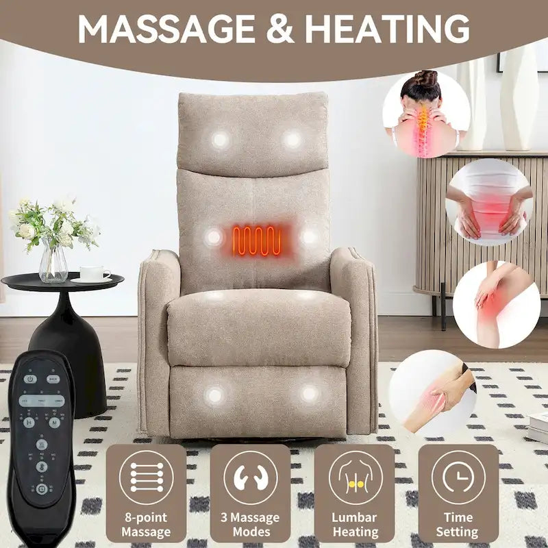 Fauteuil inclinable, pivotant à 360° avec massage et chauffage lombaire