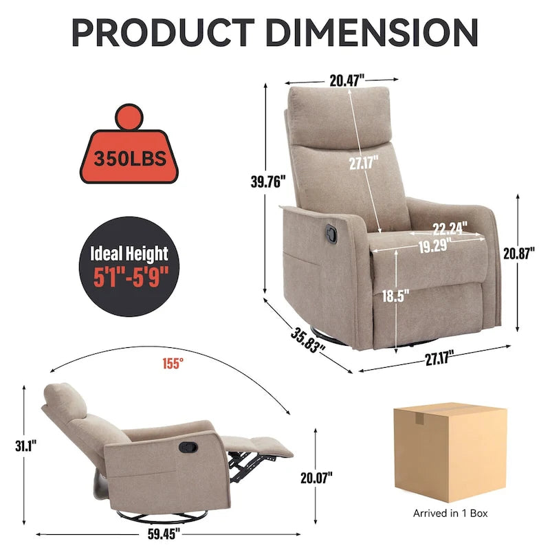 Fauteuil inclinable, pivotant à 360° avec massage et chauffage lombaire