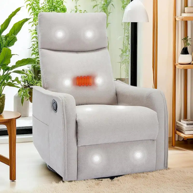 Fauteuil inclinable, pivotant à 360° avec massage et chauffage lombaire