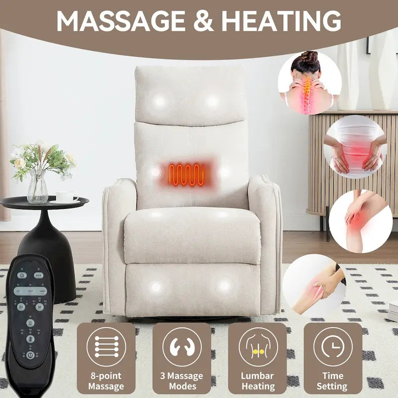 Fauteuil inclinable, pivotant à 360° avec massage et chauffage lombaire