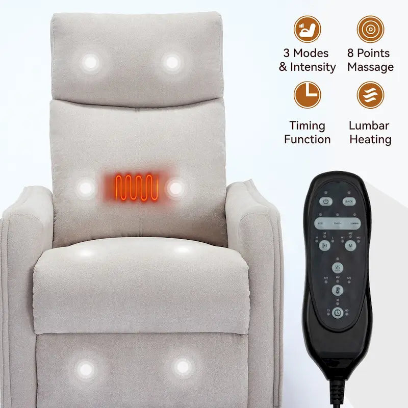Fauteuil inclinable, pivotant à 360° avec massage et chauffage lombaire