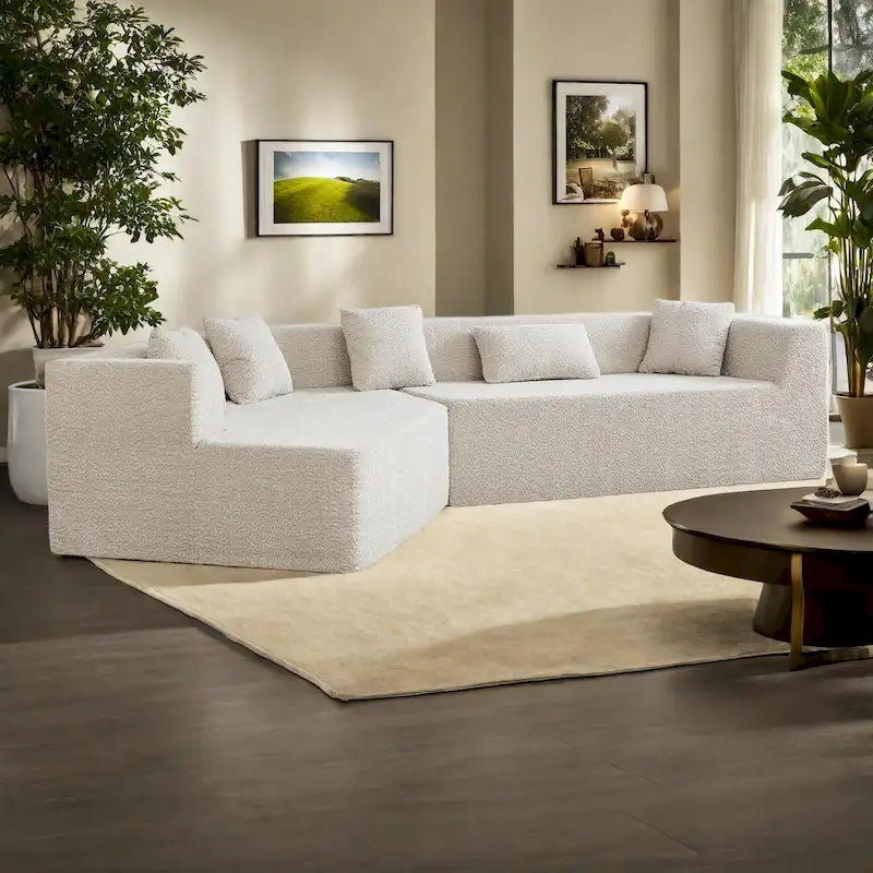 Canapé modulaire en polyester 127.5 effet nuage avec assise profonde, sans assemblage requis et design minimaliste moderne