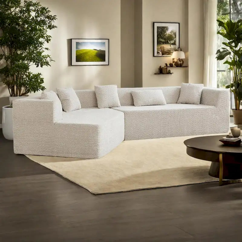 Canapé modulaire en polyester 127.5 effet nuage avec assise profonde, sans assemblage requis et design minimaliste moderne