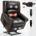 Fauteuil inclinable releveur en cuir véritable marron avec double moteur