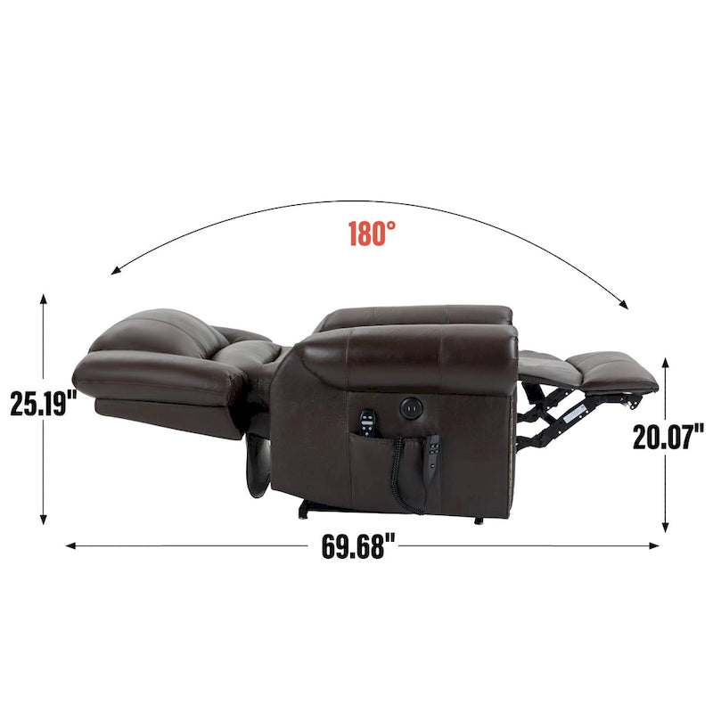Fauteuil inclinable releveur en cuir véritable marron avec double moteur