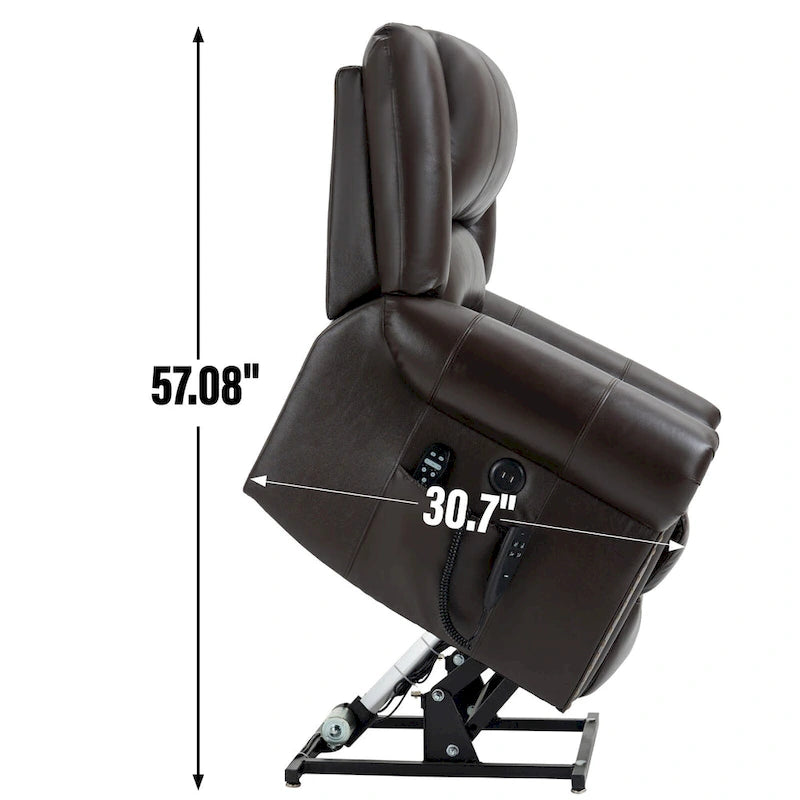 Fauteuil inclinable releveur en cuir véritable marron avec double moteur