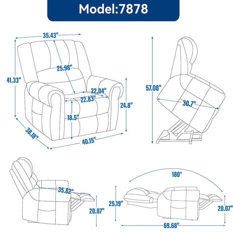 Fauteuil inclinable releveur en cuir véritable marron avec double moteur