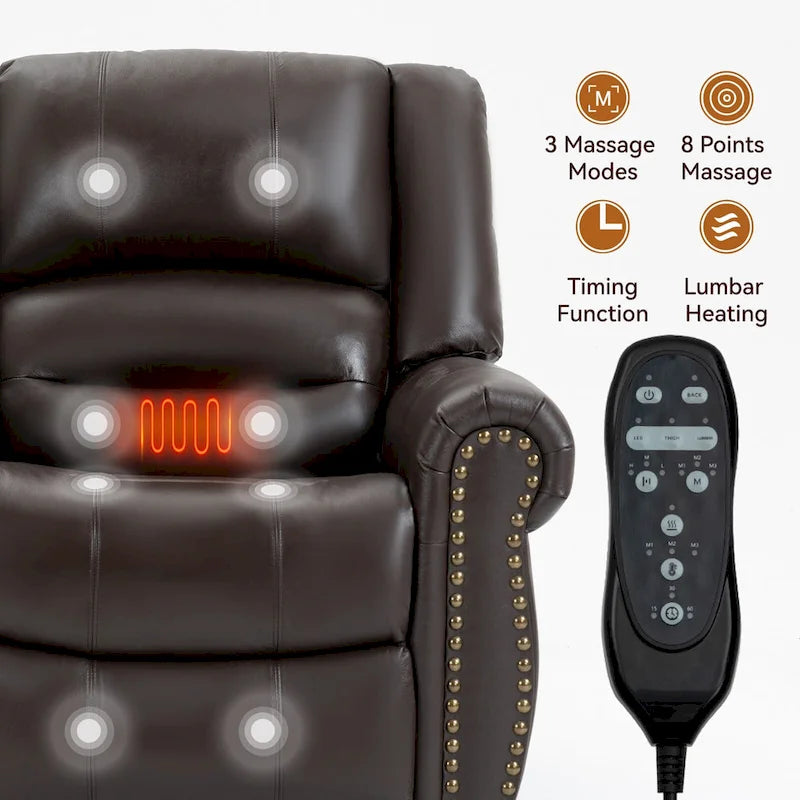 Fauteuil inclinable releveur en cuir véritable marron avec double moteur