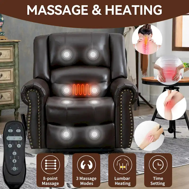 Fauteuil inclinable releveur en cuir véritable marron avec double moteur