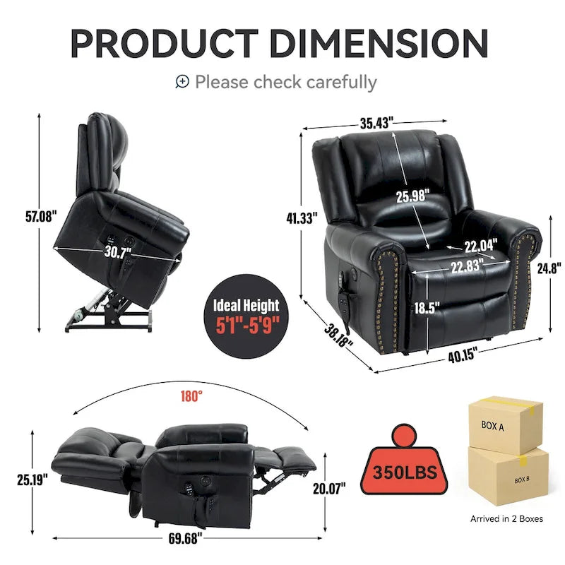 Fauteuil inclinable releveur en cuir véritable marron avec double moteur