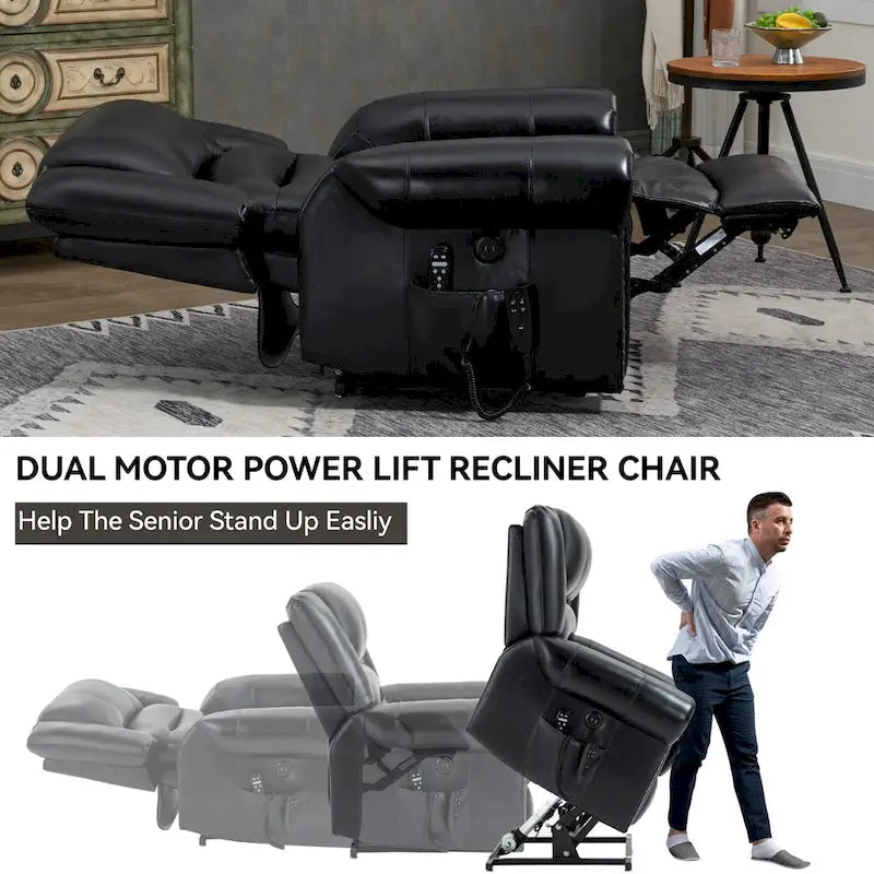 Fauteuil inclinable releveur en cuir véritable marron avec double moteur