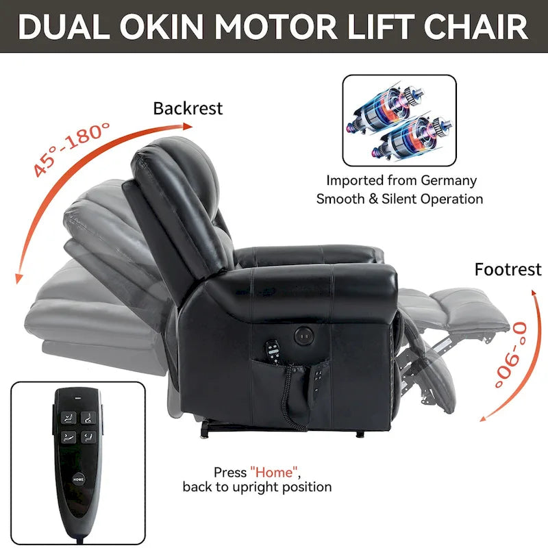 Fauteuil inclinable releveur en cuir véritable marron avec double moteur