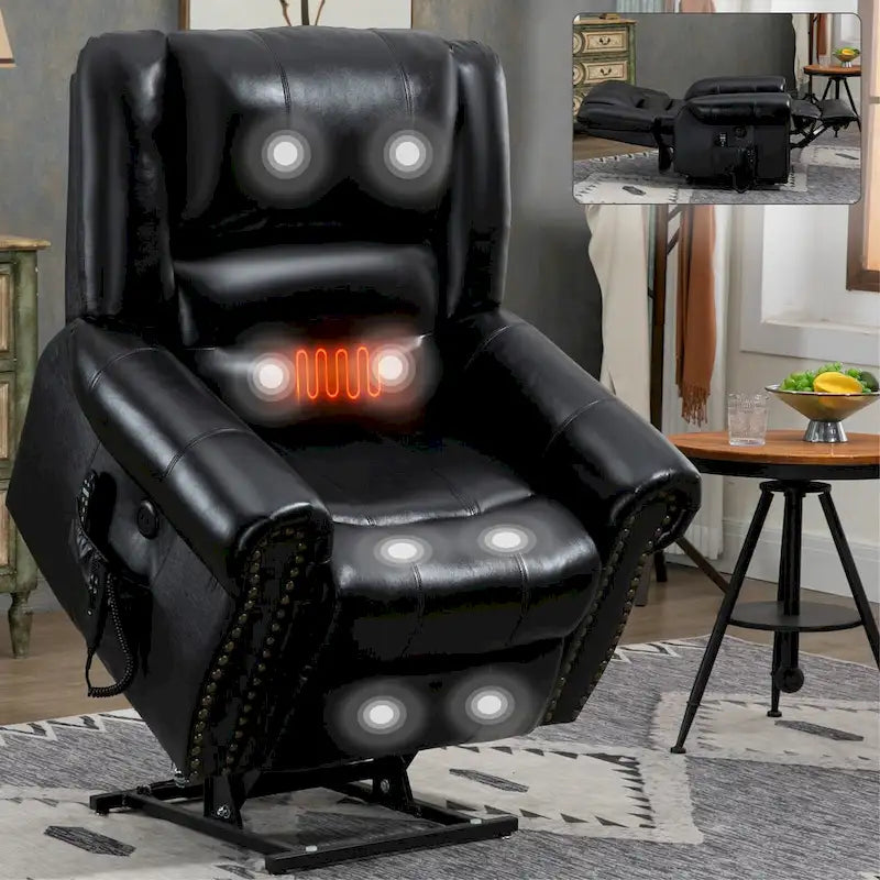 Fauteuil inclinable releveur en cuir véritable marron avec double moteur