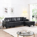 Canapé sectionnel moderne en forme de L noir 96.06 places avec méridienne, porte-gobelets et coussins décoratifs