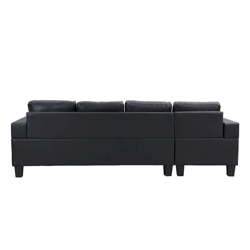 Canapé sectionnel moderne en forme de L noir 96.06 places avec méridienne, porte-gobelets et coussins décoratifs