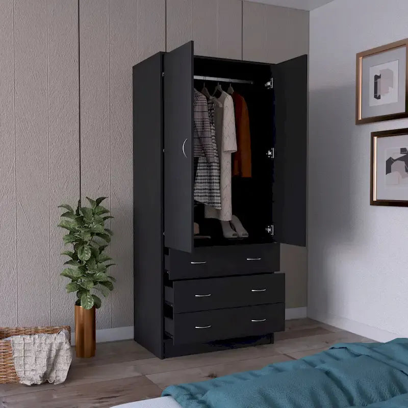 Grande Armoire Moderne à Deux Portes avec 3 Tiroirs et 1 Tringle pour Chambre à Coucher