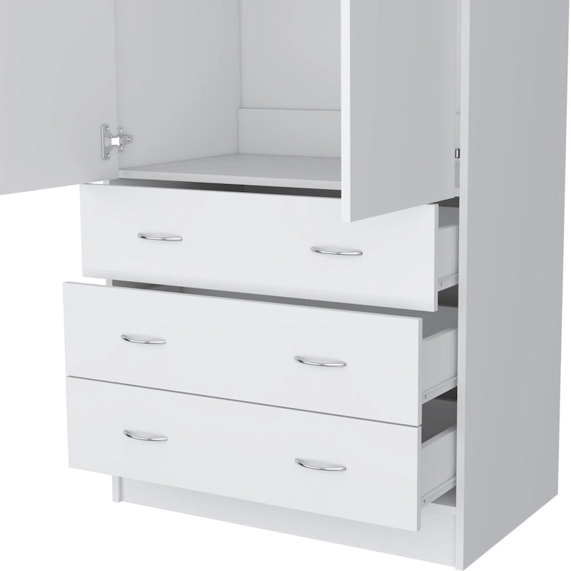 Grande Armoire Moderne à Deux Portes avec 3 Tiroirs et 1 Tringle pour Chambre à Coucher