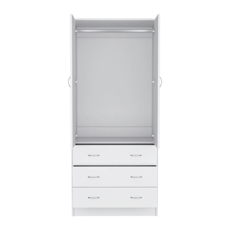 Grande Armoire Moderne à Deux Portes avec 3 Tiroirs et 1 Tringle pour Chambre à Coucher