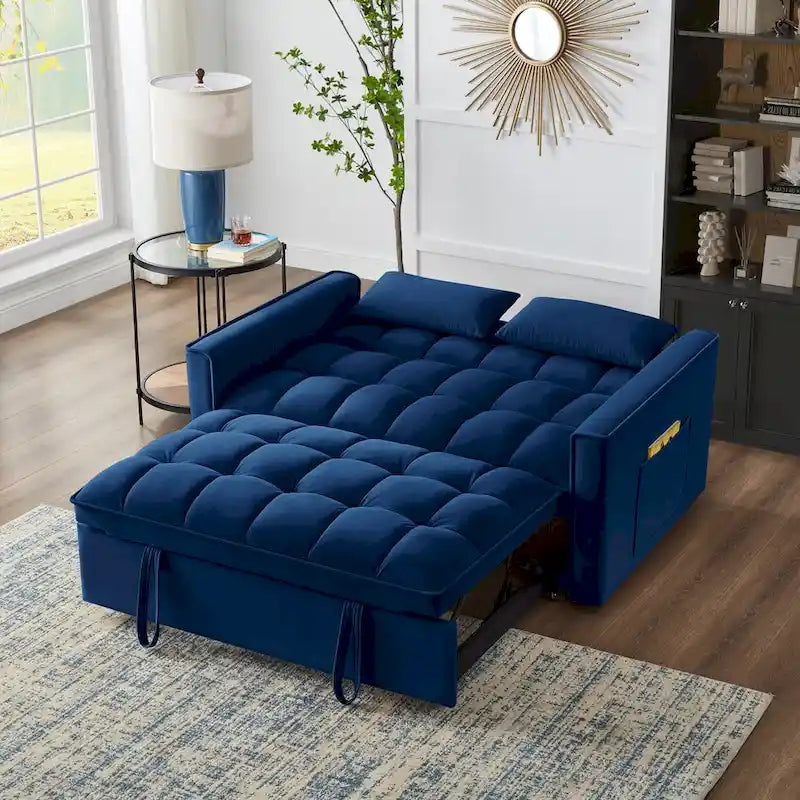 Canapé-lit convertible 4-en-1 – Causeuse en velours – Lit d'appoint avec dossier inclinable, 2 poches latérales