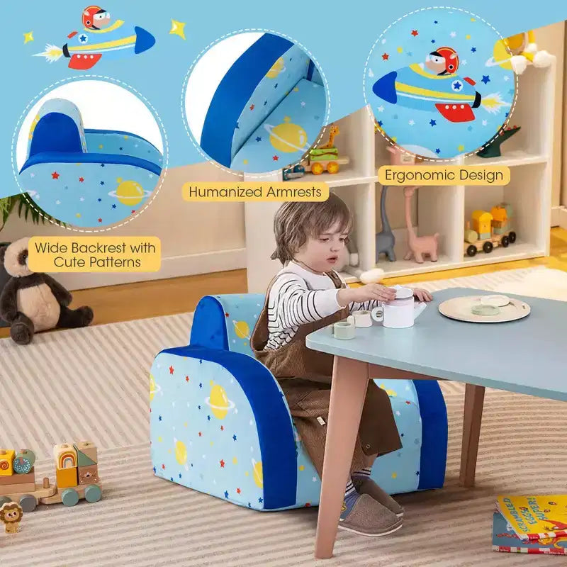 Costway Canapé 3-en-1 Convertible pour Enfants Lit de Repos Pliant Multifonctionnel Fauteuil