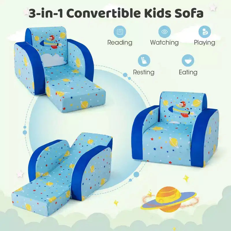 Costway Canapé 3-en-1 Convertible pour Enfants Lit de Repos Pliant Multifonctionnel Fauteuil