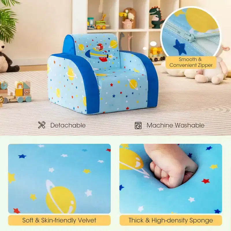 Costway Canapé 3-en-1 Convertible pour Enfants Lit de Repos Pliant Multifonctionnel Fauteuil
