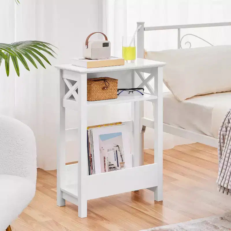 Table d'appoint étroite à 3 niveaux Yaheetech avec étagère de rangement, Blanche