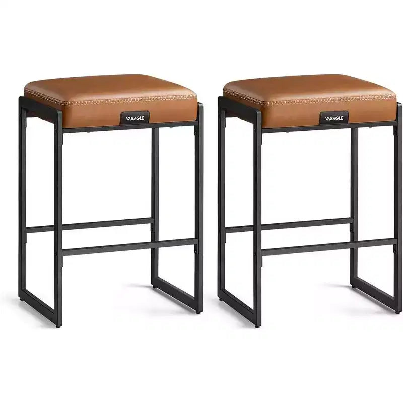 EKHO Collection - Bar Stools Set of 2, Counter Height Bar Stools, Synthetic Leather with Stitching