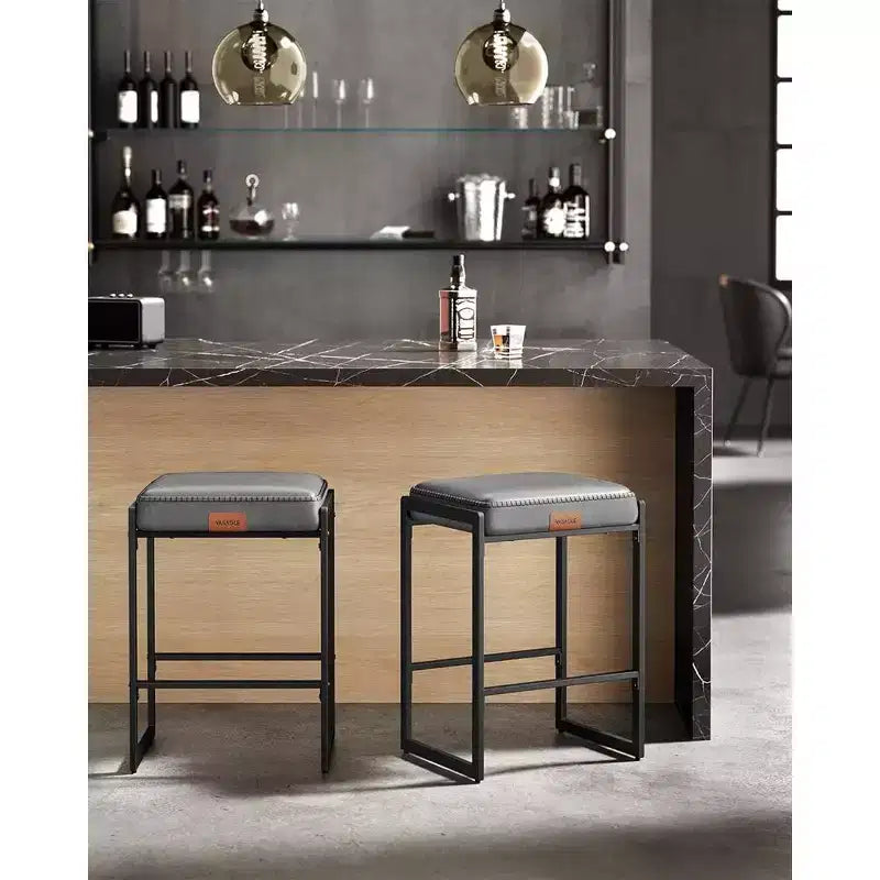 Collection EKHO - Lot de 2 tabourets de bar, hauteur comptoir, cuir synthétique avec surpiqûres