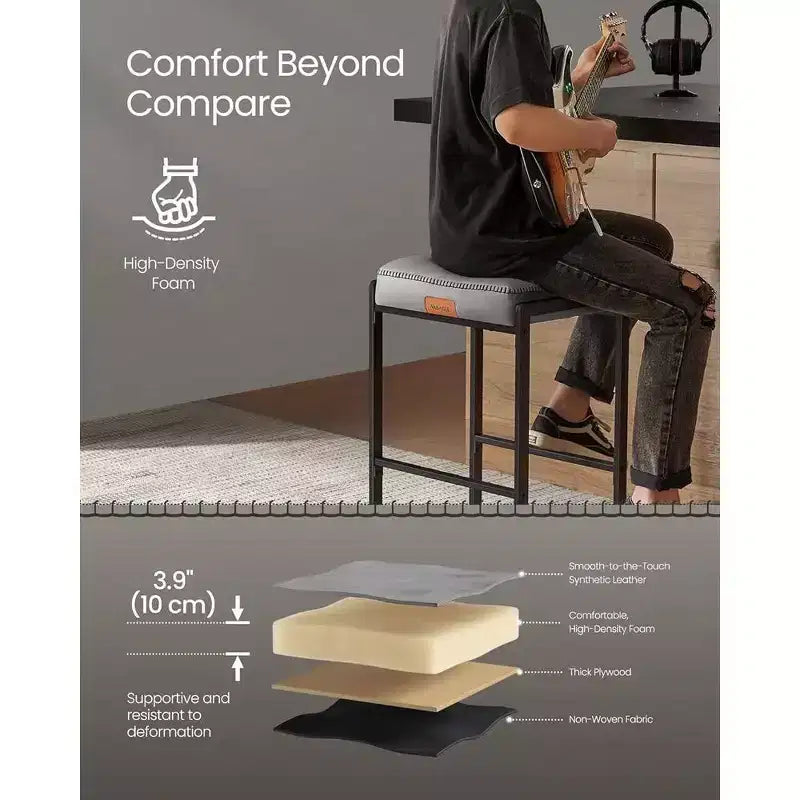 Collection EKHO - Lot de 2 tabourets de bar, hauteur comptoir, cuir synthétique avec surpiqûres