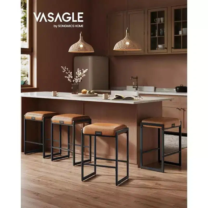 Collection EKHO - Lot de 2 tabourets de bar, hauteur comptoir, cuir synthétique avec surpiqûres