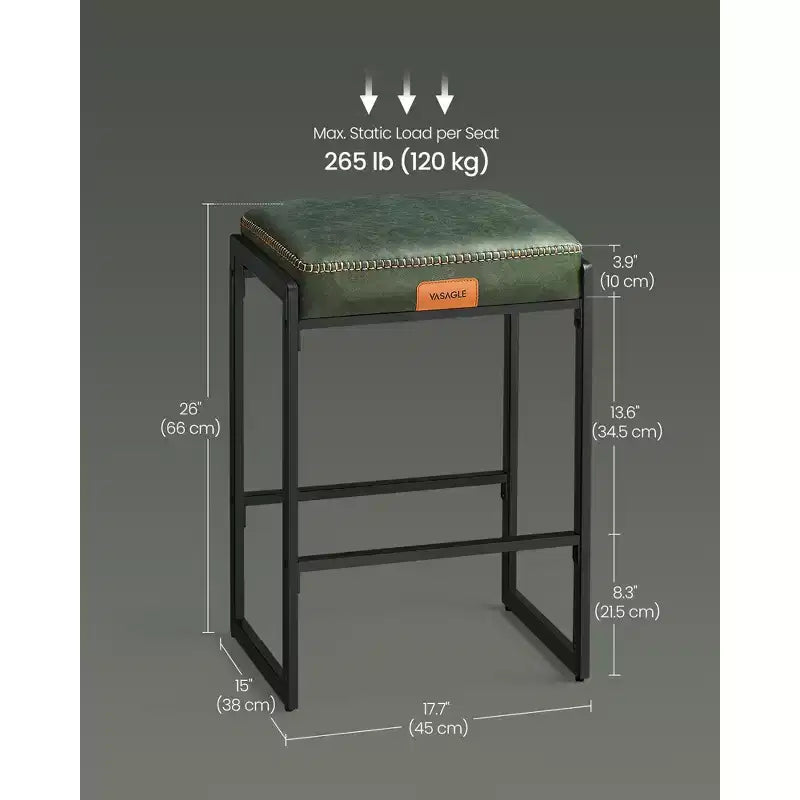 Collection EKHO - Lot de 2 tabourets de bar, hauteur comptoir, cuir synthétique avec surpiqûres